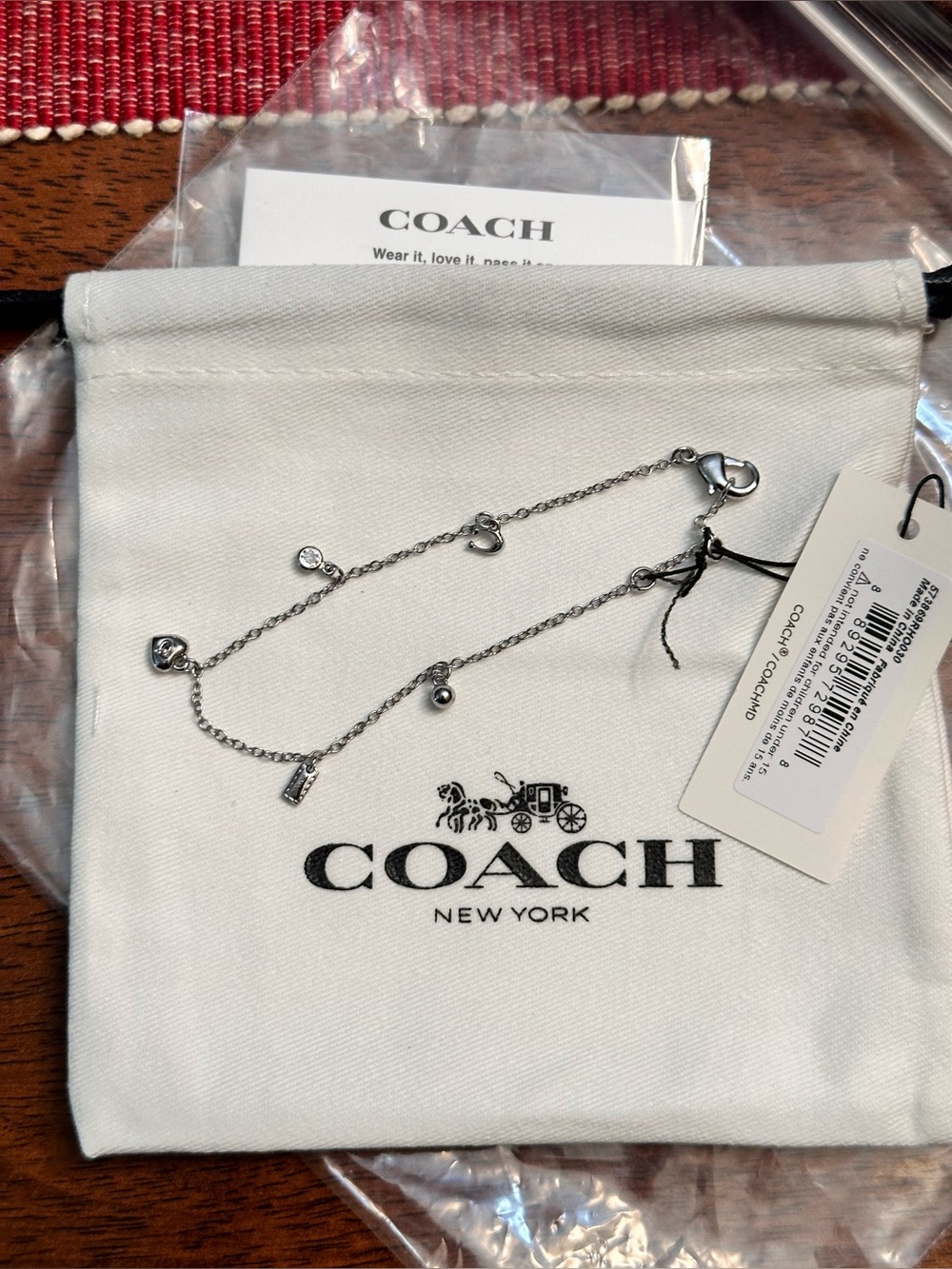 Coach Charm Bracelet Silver NWT & Coach Jewelry Drawstring Protective Dust Bag - Picture 6 of 7
